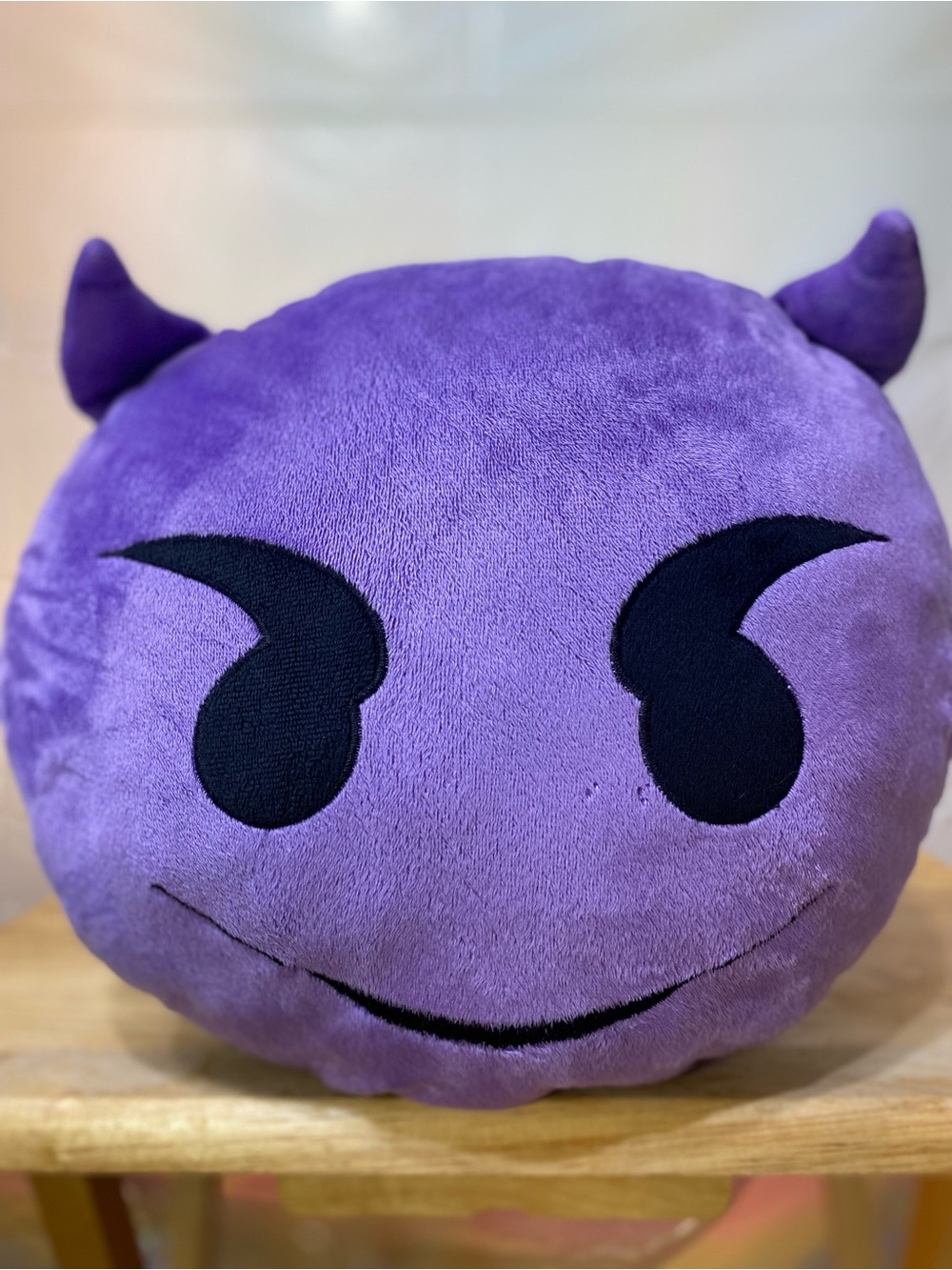 Plush Devil Emoji Decorative Pillow - Purple